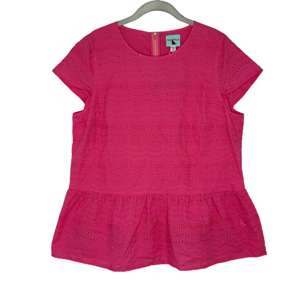 Haley and the Hound Hot Pink Crochet Cap Sleeve Peplum Blouse Size XL NWT
